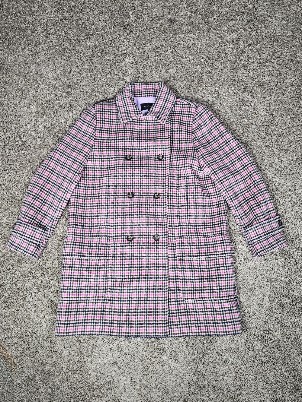 Ann Taylor Size XL Wool Blend Double Breasted Refined Peacoat Beige Lilac Black